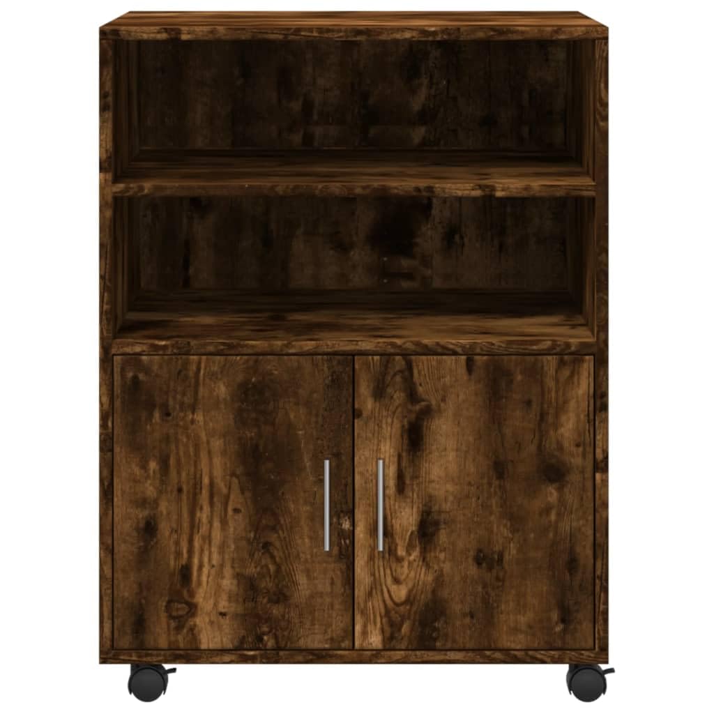 Brokky Armadietto con Ruote Rovere Fumo 60x48x81 cm in Truciolato-Carrello Porta Stampante,Mobiletto con Ruote,Supporto per Stampante in Legno,Classificatore per Documenti per Studio,Ufficio