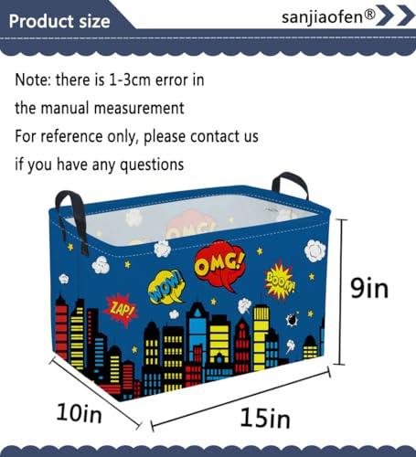 Image of Sanjiaofeng Rectangular Blue City Hero Skyline Basket,Baby Storage Bins with Handles,Comics Hero Kid Basket,Building Silhouettes Storage Bin,Room Decor(Building)