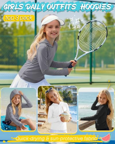 Image of 3 Pack Girls Long Sleeve Hoodies Thumbhole Shirts
