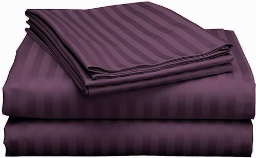 California King - Juego de sábanas de 1000 hilos de algodón egipcio de 4 piezas a rayas malva, sábanas de 19 pulgadas de profundidad cómodas