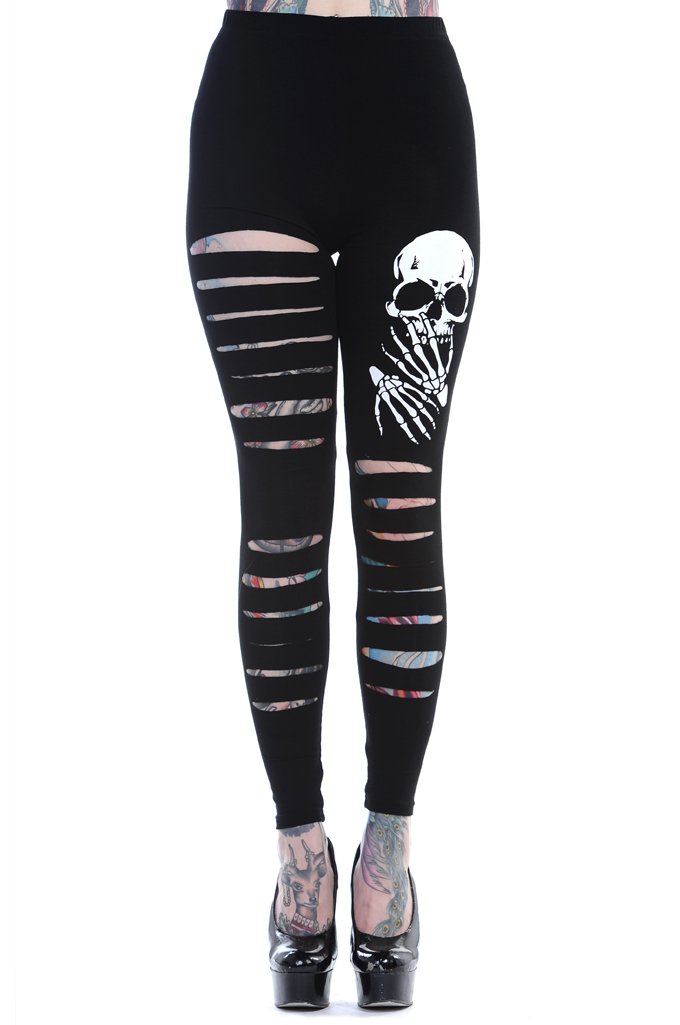 BannedBanned Slashed Skull Goth Ripped Alternative Leggings