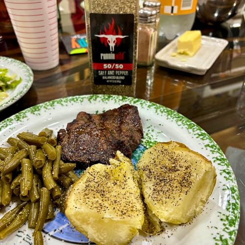 Image of 50 /50 Salt and Pepper Seasoning, 23 oz | Premium Flake Kosher Salt & 16 Mesh Black Pepper Blend with Extra Virgin Olive Oil | Texas-Style Rub for Brisket, Steak, Burgers, Chicken & More