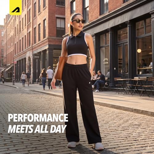 Image of Boldfit Wide Leg Track Pants for Woman, Cotton Blend High Waist Sweatpants with Adjustable Drawstring, Breathable Relaxed Fit Lounge Pants with Side Pockets for Yoga, Gym, Travel & Casual Wear