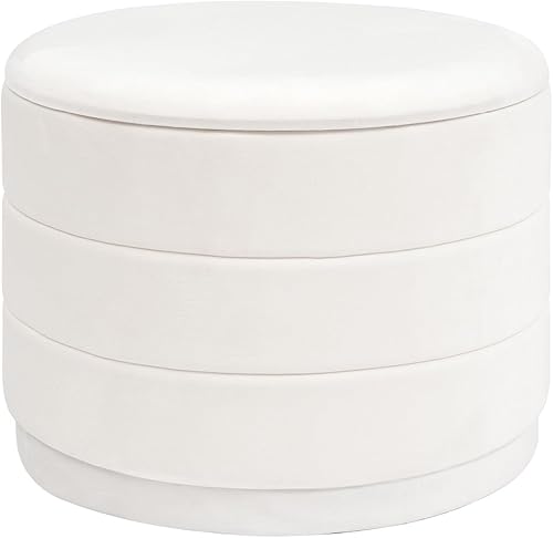 Miniatura 15 de Otomana redonda de terciopelo de 23 pulgadas con tapa reversible, reposapiés acolchado suave y almacenamiento oculto, bandeja de tapicería grande