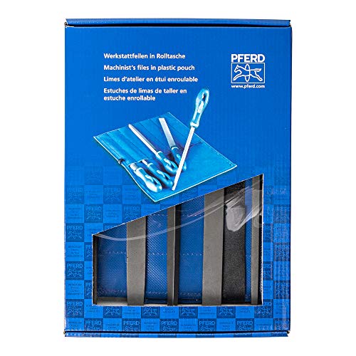 PFERD TOOLS Werkstattfeilen-Set in PVC-Rolltasche mit Umkarton, 5 Feilen, Kreuzhieb H3, 200mm, 11801533 - für die Feinbearbeitung und zum Schlichten geeignet