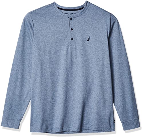 Nautica mens Nautica Men's Sustainable Sleep Henley Pajama Top, Deep Anchor Heather, Large US