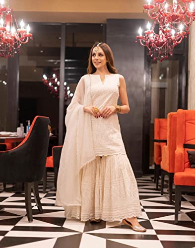 Image of Miravan Embroidered Kurta, Sharara & Dupatta Set