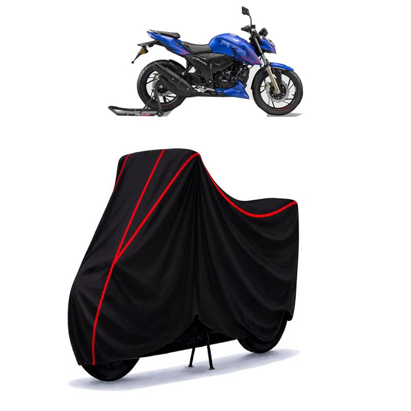 Image of TVS Apache 200 Water Resistant Bike Cover for All Motorcycles & Rain | Heavy Duty Taffeta Fabric | UV Protection, Dustproof, Scratchproof | All Weather Two Wheeler Body Cover with Elastic Bottom