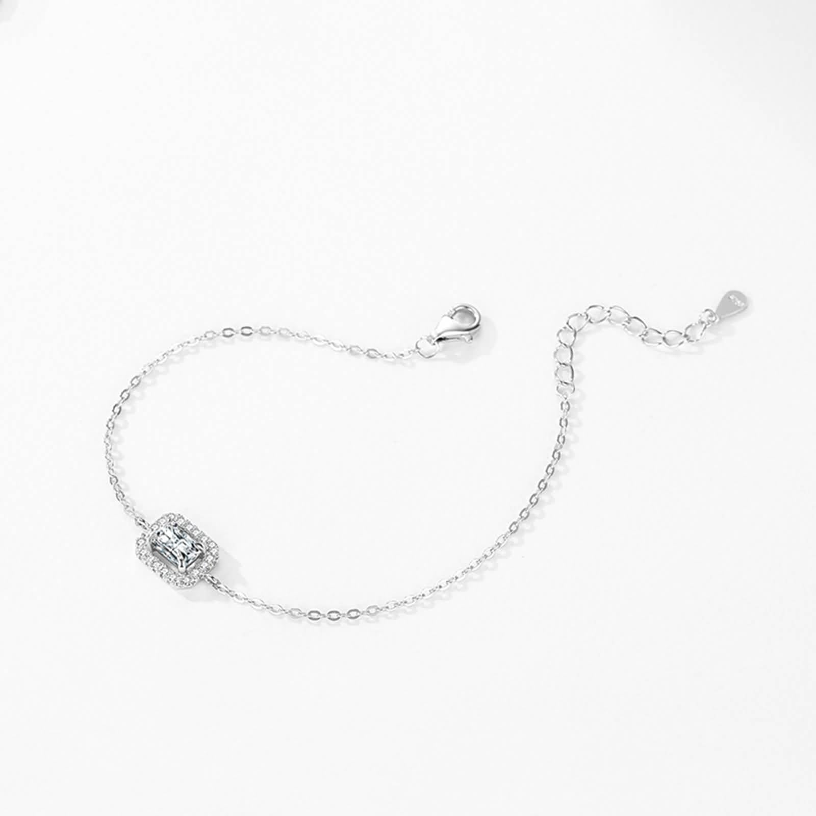Lindas pulseras de la amistad para mujer con diamantes creados de 0,6 quilates, bonita pulsera de amistad para ella, oro blanco de 18 quilates | Tamaño 20 + 3 cm