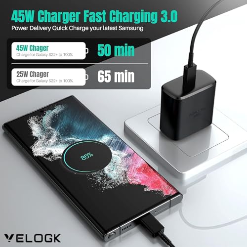 Image of Auorld 45W Super Fast Charger Adapter Compatible with Samsung Galaxy S24 /23 /22 /21 /20 (Ultra /Plus /FE),Note 20 /20+ /10 /10+ /S10 5G / 9 /8 (S /A /F /M Series)(Only Adapter with 1 Year Warranty)