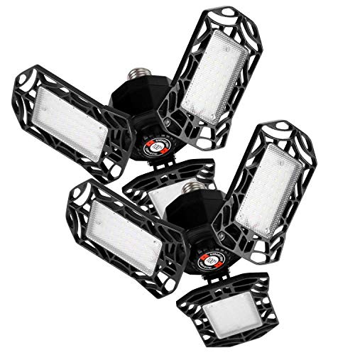 LED Garage Lights 2 Pack, 60W Garage Ceiling Lighting with 3 Adjustable Panels, Deformable Garage Light 6000 LM, E26/E27 Utility Shop Light for Warehouse, Working LED Light Bulbs1