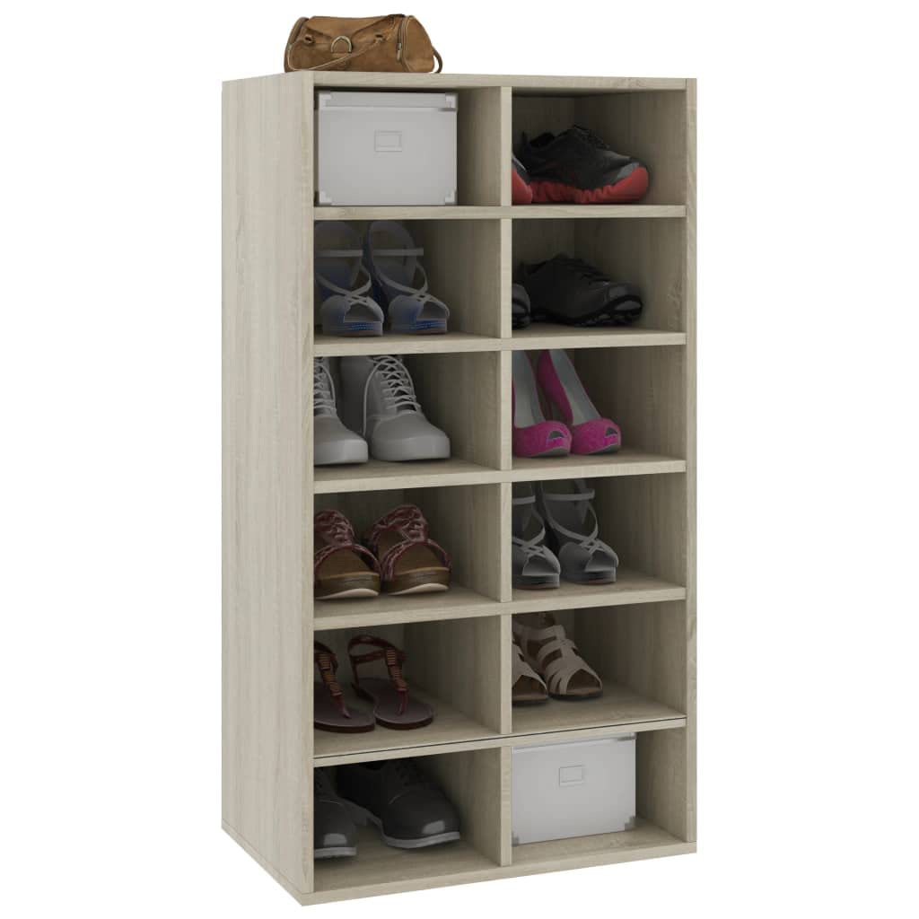 Schuhregal Sonoma-Eiche aus Holzwerkstoff 54x34x100,5 cm mit 12 Fächern, platzsparend und stabil für Flur, Diele, Eingangsbereich, Schuhablage und Aufbewahrung von Sneaker und Stiefeln