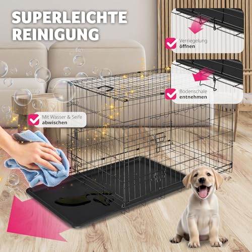 tectake® Hundekäfig, Hundegitter Box, Dog Kennel, Hundebox faltbar, Transportbox stabil, für Hunde und Welpen, für Kofferraum, Auto, Camping und Zuhause, Wohnung - 121,5 x 75,5 x 80,5 cm