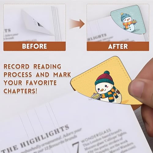 Image of 2Pcs Cute Snowman Cake Corner Bookmarks, Handmade PU Leather Page Corner Protectors, Kawaii Winter Stationery Gift for Kids, Students, Teachers, Fun Reading Accessories 3.54 x 3.54 Inch