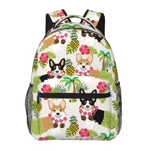 Sac à dos corgi et fleurs tropicales en toile noire OdDdot