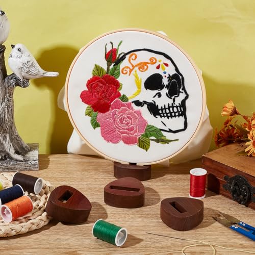 Image of OLYCRAFT 4Pcs Wooden Embroidery Hoop Display Stand 1.9cm Thick Embroidery Hoop Wooden Base Triangle Wood Embroidery Hoop Easels Embroidery Cross Stitch Stand Decor for DIY Craft Projects Display