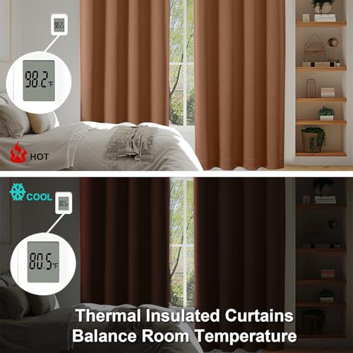 Simplebrand Ava Sun Baked Blackout Curtains for Bedroom 90 Inches Long 2 Panels Set, Solid Privacy Energy Saving Living Room Window Treatment Curtains Blackout Drapes, W50 x L90 Inch, Sun Baked