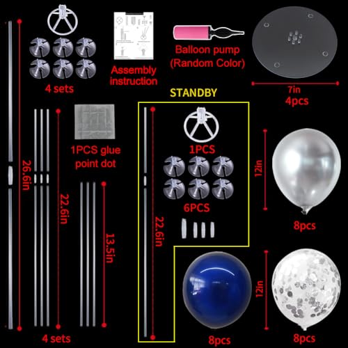 Image of TONIFUL 4 Set Navy Blue Silver Balloon Stand Balloon Centerpieces for Table
