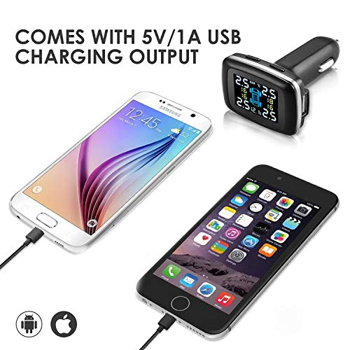 TPMS Tire Pressure Monitoring System with 4pcs External Sensors, Cigarette Lighter Plug Universal Wireless Car Alarm System LCD Display - Thumbnail 2