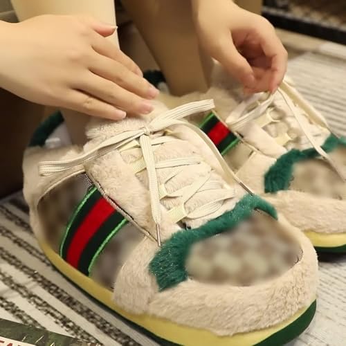 Sneaker Slippers for Men and Women, Cozy Warm Fleece Lined Home Plush Slippers Indoor Outdoor Non-Slip Fluffy Shoes2