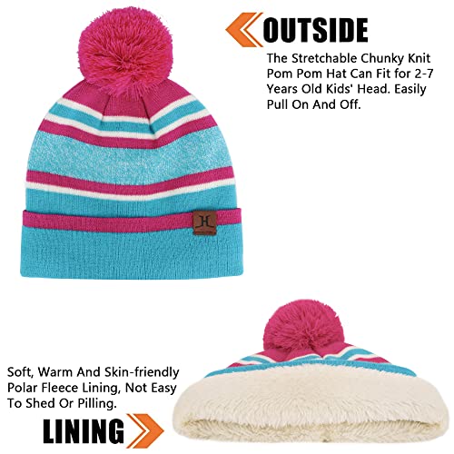 Image of Kids Toddlers Winter Hats Knit Warm Beanie Scarf Gloves Set for Boys Girls Age 2-7, Pompom Cap Neck Warmer Fleece Lined Gifts