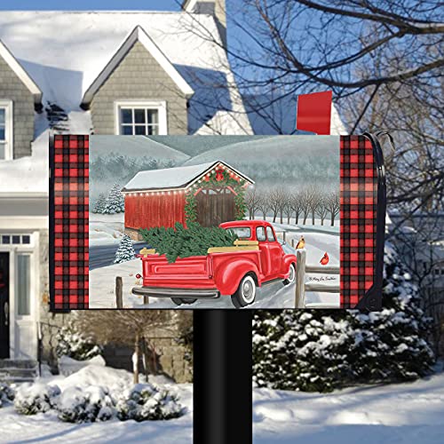 Image of Briarwood Lane Mailbox Cover - Standard Size - Festive Covered Bridge Christmas for Christmas Mailbox Cover