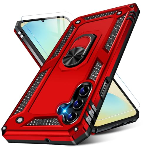 Image of for Samsung Galaxy S24 FE Case with Screen Protector, Military Grade Rugged Shockproof Galaxy S24 FE 5G Heavy Duty Protective Cover for Samsung S24 FE Magnetic Ring Kickstand Phone Case (Red)
