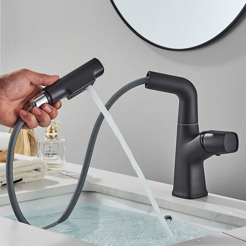 Robinet de lavabo extractible noir avec mitigeur eau chaude et froide pour un nettoyage complet