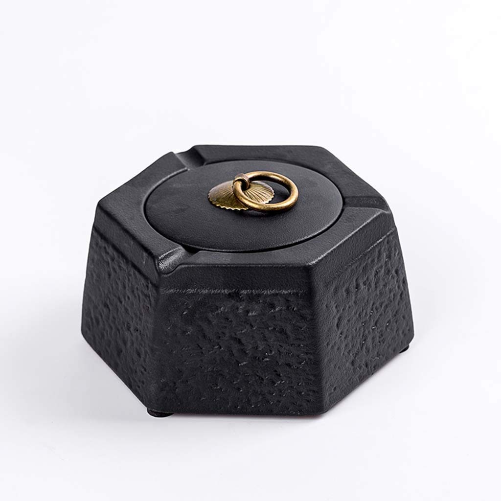 Ceramic Ashtray Large Office Home Bedroom Living Room Personality Creative Home Ashtray With Cover Covered luxurious High grade (Color : Black)