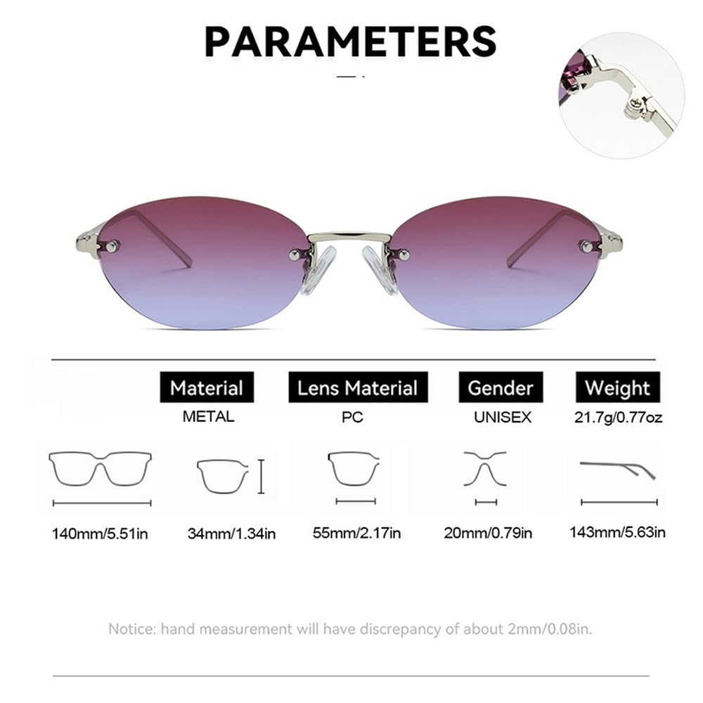 Gafas de sol exteriores sin montura estilo retro, estilo punk Y2K, para hombre y mujer, con protección UV400.
