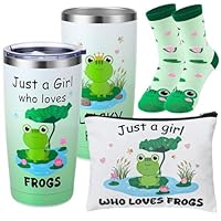 saerryor Frog Gifts Set, Birthday Gifts for Frog Lovers 20oz Insulated Coffee Tumbler with Straw Lid Women Socks Makeup Bag Girls,Thank You Present for Mum Auntie Daughter Wife Girlfriend Teachers