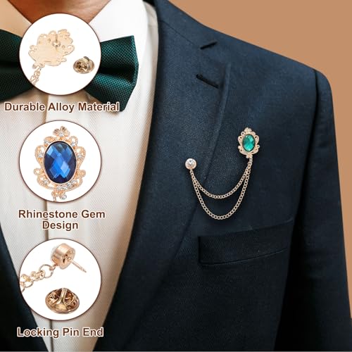 Image of PATIKIL Gem Hanging Chain Brooch Pins, Rhinestone Men's Gem Brooch Suit Pins Lapel Pins for Women Men