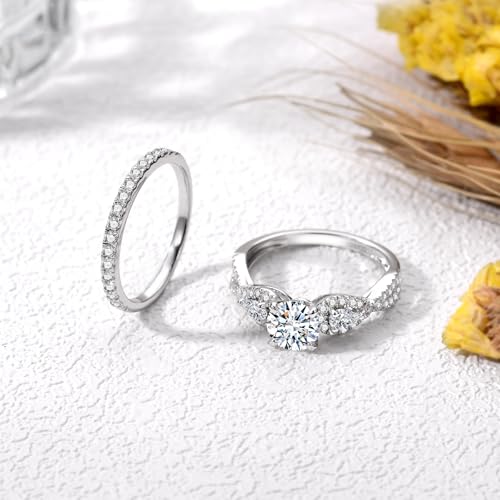 2 Carat(ctw) Round-Cut Moissanite Engagement Rings Sets for Women,925 Sterling Silver Infinity Wedding Rings Sets,Bridal Ring Sets for Anniversary Birthday3