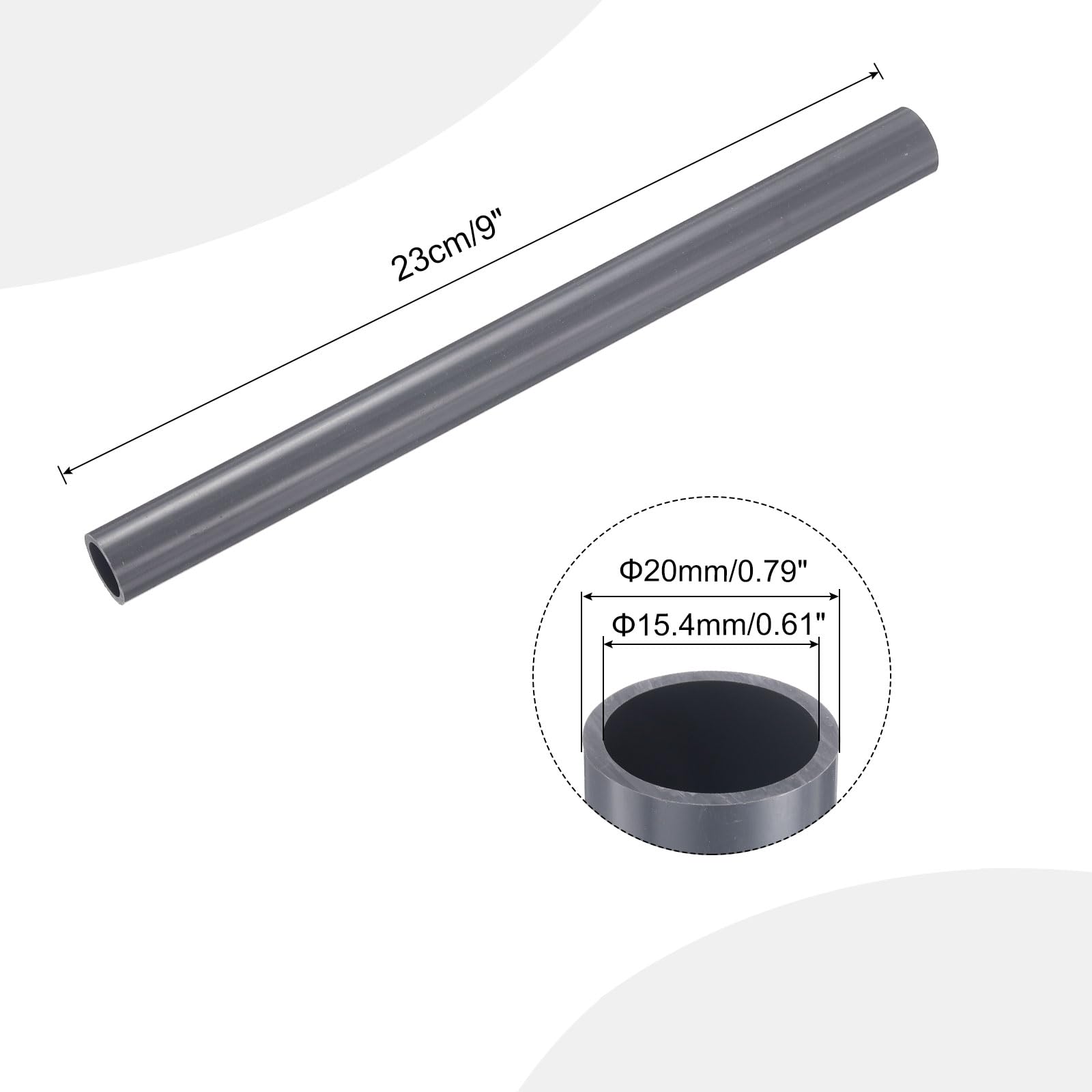 QUARKZMAN Rurka z PCW Rigid Tube okrągła rurka 15,4 mm ID 20 mm OD 9" długość Light Grey High Impact for Water Pipe, Crafts, Cable Sleeve
