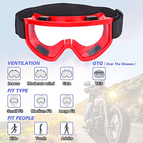 Image of Motorcycle Goggles for Men and Women - UV400 Protection, Anti-Fog, Scratch-Resistant Lens, Adjustable Strap, Windproof and Dustproof Riding Eyewear for Off-Road & Dirt Bike (Red)