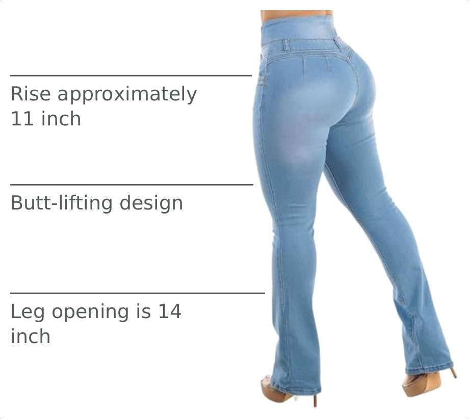 Image of Moda Xpress Women's Butt Lifting High Waisted Bootcut Jeans - Stretchy, Comfortable Flare Jeans in Junior Size Vintage Style