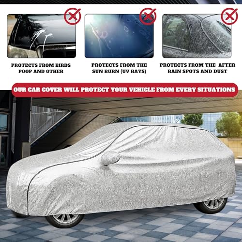 Image of 100% Waterproof Car Cover for Seltos UV Protection, Dustproof, Windproof | Custom Fit with Mirror Pockets, Belt & Buckle | All Weather Outdoor Body Cover(Silver)