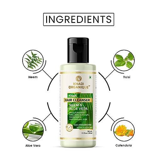 Image of Khadi Organique Neem Aloe Vera Herbal Hair Cleanser | SLS & Paraben Free Shampoo | Promotes Hair Growth, Softness & Shine | Natural Hair Care with Tulsi, Calendula | For All Hair Types - 210 ml