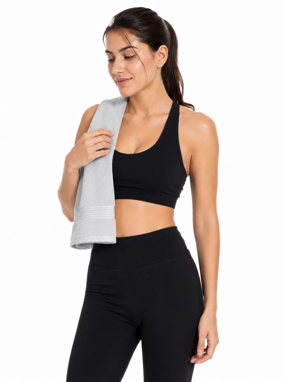 Pure Cotton Gym Towel - Pack of 1 | 16" x 28" | Quick Dry, Highly Absorbent Workout Towel for Gym, Sports, Yoga & Travel | Light Grey-image-29