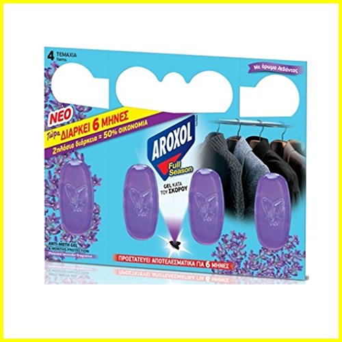 Aroxol Polilla tabletas Gel Natural/bolsita Killer Repelente de Lavanda ambientador de Tela - duración de 6 Mes - 4 Geles Paquete
