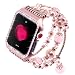 Falandi Apple Watch Band 42mm, Glittering Diamond Metal Rose Gold Case with Handmade Elastic Stretch Bracelet Fashion Women Girls Rhinestone Replacement Strap for iWatch Series 3/2 / 1(M, Pink-42mm)
