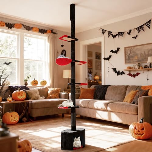 COSTWAY Kratzbaum deckenhoch, 245-300 cm, von Boden bis Decke, Gotisch Halloween, 5-stöckiger Katzenbaum, Katzenkratzbaum hoch, Kletterbaum mit...