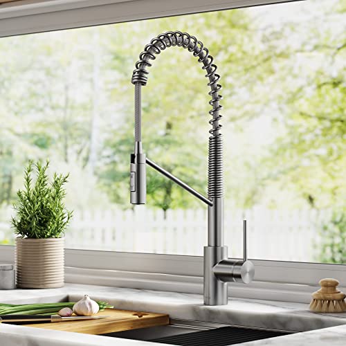 Image of KRAUS Oletto Commercial Style Single Handle Pull Down Kitchen Faucet with QuickDock Top Mount Installation Assembly in Spot Free Stainless Steel, KPF-2631SFS