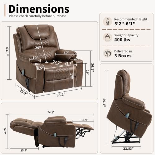 Image of Oversized Power Lift Recliner for Big & Tall, 400 LBS, 25 inch Wide