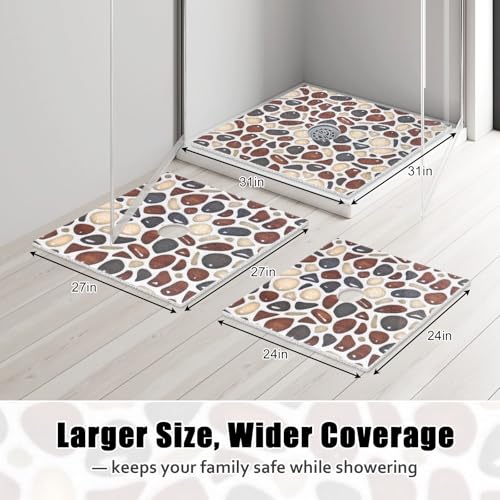 Image of Square Shower Mat Non Slip: 31x31 Inch Large Shower mats for Inside Shower with Drain Hole in Middle, Super Soft PVC Loofah Massage Shower Floor Mat, Anti Slip Shower Stall Mat, Quick Drying