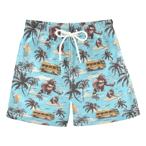 ALAZA Gorilla Ocean Palm Tree Boys Quick Dry Beach Board Shorts Kids Swim Trunks Bathing Suit Swimsuit