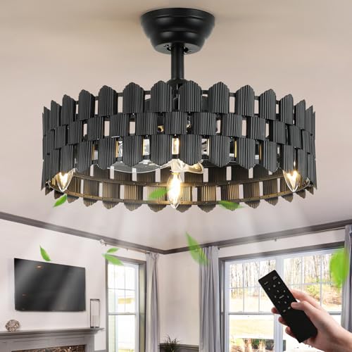 Merexcint 20 Inch Black Caged Ceiling Fan Black Fandelier
