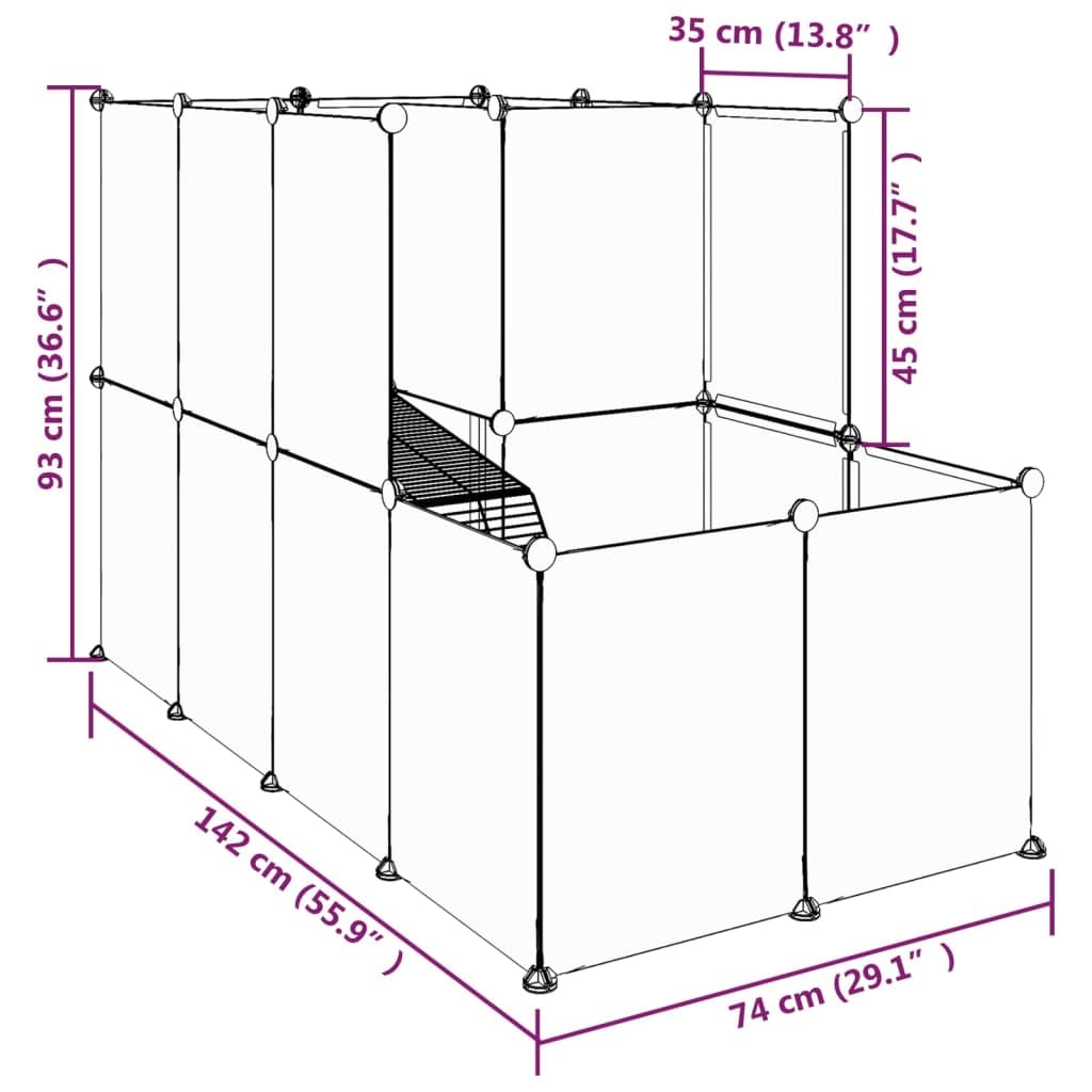 Kleintierkäfig mit Leiter, Kleintiergehege, Katzenlaufstall, 2-Stöckige Haustierkäfig für Katzen, Hasen, Chinchillas, Transparent 142x74x93 cm PP und Stahl