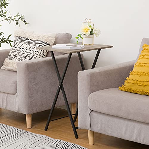 HOOBRO Beistelltisch, Klappbar Tablett Tisch, Sofatisch, TV Tray im Industriestil, Einfach Montierbar, Greige und Schwarz EBG15BZ01 – Ansicht 3