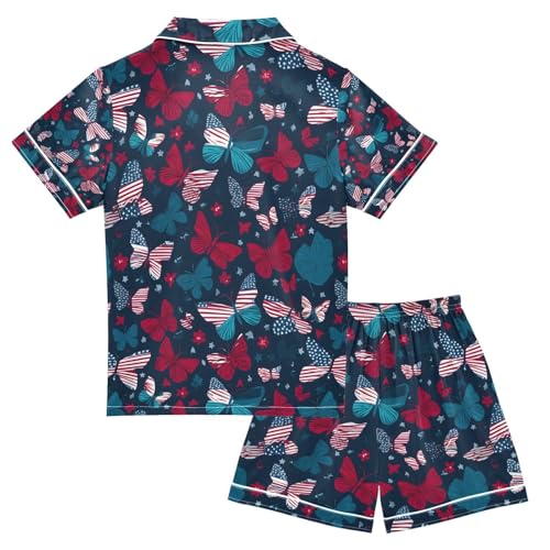 senya July 4th Butterflies Satin Summer Pajama Sets Silk Short Sleeve Button Down Sleepwear2